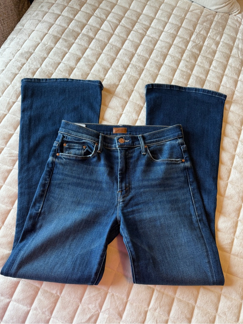 MOTHER Boot Cut Jeans in Deep Blue Denim